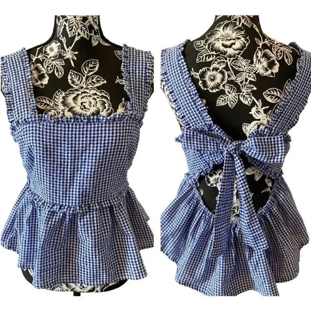 Mi Ami Check Tank Top Ruffles Coquette Bow Cutout Pin Up